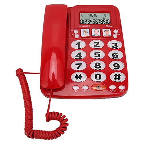 Goshyda Schnurgebundenes Desktop-Telefon, Anrufer-ID-Nummernspeicherung, LCD-Display, Verknüpfungen, Einstellbarer Klingelton, mit Anzeigetaste, Festnetztelefon, für Senioren, Heimhotel, Büro(Rot) von Goshyda