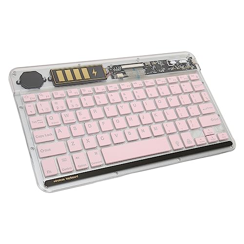 Goshyda Transparente Bluetooth-Tastatur mit Digitalanzeige, Wiederaufladbare Kabellose Multi-Geräte-Tastatur für PC, Tablet, Telefon, Computer, mit Bunter Hintergrundbeleuchtung, (PINK) von Goshyda