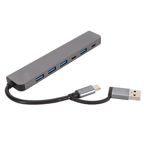 Goshyda Typ-C-Hub, 7 Anschlüsse, Hochgeschwindigkeitsübertragung, Aluminiumlegierung, Plug-and-Play, für PC, Laptop, Telefon, Typ-C-Dockingstation mit 2 Typ-C + 5 USB von Goshyda