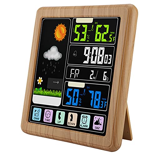 Goshyda Wetterstation Kabellos, TS-3310 Full-Touchscreen-LCD-Display, Digitales Innen-Außen-Thermometer, Hygrometer, Vorhersagestation, mit Sensor, mit Wecker, Kindersicherung von Goshyda