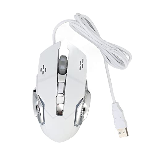 Kabelgebundene Gaming-Maus, 1200 1600 2400 3600 DPI, Verstellbar, 6 Tasten, 4 Farben RGB, Gemischtes Atemlicht, USB-Computermaus für PC-Gamer (Weiße hörbare Maus) von Goshyda