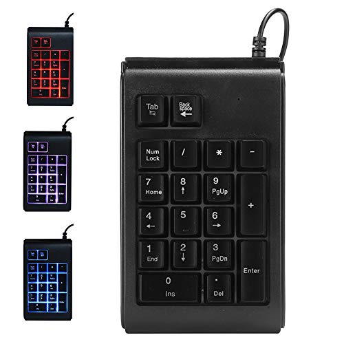 Kabelgebundene Zifferntastatur Tastatur mit 19 Tasten, tragbare Nummer, Tastatur mit Hintergrundbeleuchtung, mechanisches Gefühl, schwarz, dreifarbige Atmung für Laptop, Notebook, Desktop, PC(Schwarz) von Goshyda