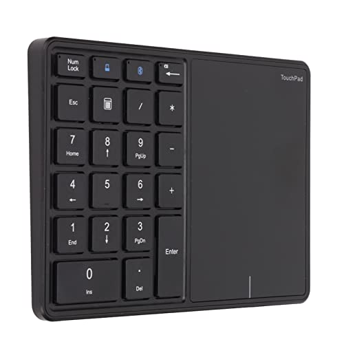 Kabelloser Ziffernblock, 2 in 1 22 Tasten 2,4 G Touchpad Bluetooth 4.2 Nummernblock, Typ C Aufladung 500 MAh Finanzbuchhaltungstastatur, für Laptop, PC, Desktop(Schwarz) von Goshyda