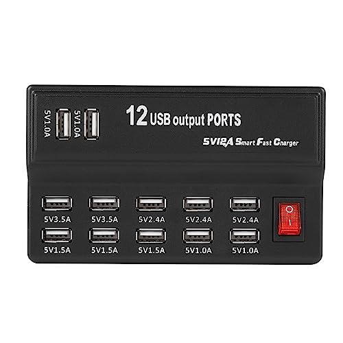 Multi-Port-Ladestation, Schnellladegerät mit 12 Ports, Einfacher USB-Lade-Hub, für MP3 MP4-Mobiltelefone und Tablets (EU-Stecker) von Goshyda