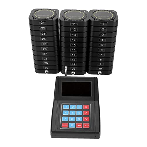 Goshyda Restaurant Coaster Pager, Wireless Guest Waiting Calling Queue Pager-System mit Ladestation, 1 Tastatursender + 30 Pager für Fast-Food-Restaurants usw.(EU) von Goshyda