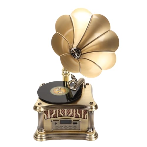 Retro-Grammophon-Plattenspieler mit HiFi-Stereo-Sound, Fernbedienung, USB-Aufladung, UKW-Radio, Typ-C-Aufladung von Goshyda