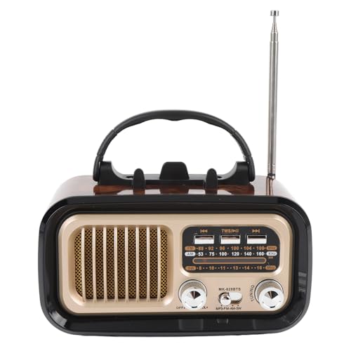 Retro -Radio mit Bluetooth -Lautsprecher, Tragbarer Solarantrieb AM FM -Radio für Camping -Home Im Freien, Speicherkarte USB -Wiedergabe von Speicherkarte (Black) von Goshyda
