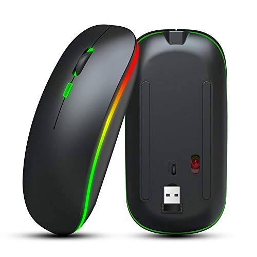 Stilvolle Kabellose 2,4-G-Maus mit 3-stufiger DPI-Einstellung,Stummschaltbare Wiederaufladbare PC-Maus mit Buntem Zykluslicht für Windows/XP/Vista/Me 2,4-G-Büromaterial mit Buntem Licht(schwarz) von Goshyda