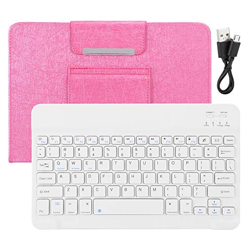 Tastatur, hochwertige wasserdichte 10-Zoll-Tastatur + PU-Ledertasche mit Ständer Bluetooth-Tablet Riesiger Bildschirm Handy(10-Zoll-Tastatur + Ledertasche rosarot) von Goshyda