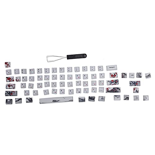 Tastenkappen, 5-seitige PBT-Sublimation, 71-Tasten-Tastaturkappen, Pflaumenblüten-Design Im Chinesischen Stil, Kompatibel mit 60% MX Mechanischen Optischen Tastaturen(Englisch-Koreanisch) von Goshyda