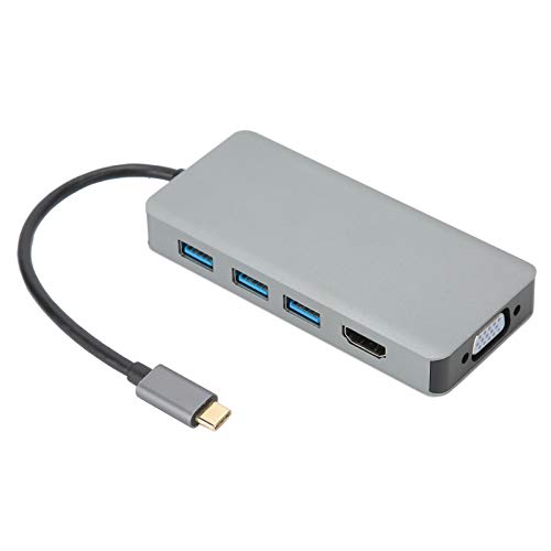 Tragbarer Hub-Adapter mit Matter Textur, Aluminiumlegierung Typ C-zu-HDMI-Kabel VGA-Konverter USB B0504 für Home Office , Plug and Play von Goshyda