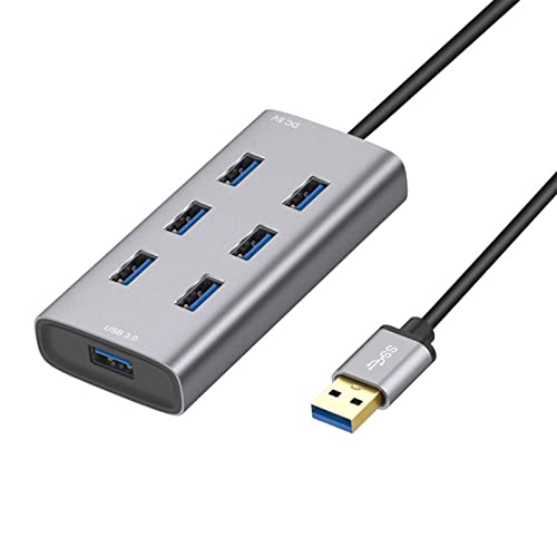 USB 3.0-Hub mit 7 Anschlüssen, USB-Dockingstation aus Aluminiumlegierung USB 3.0-Hub mit bis zu 5 Gbit/s und 7 USB 3.0-, 1 Micro-Netzteilschnittstelle für Laptops, Desktops und andere von Goshyda