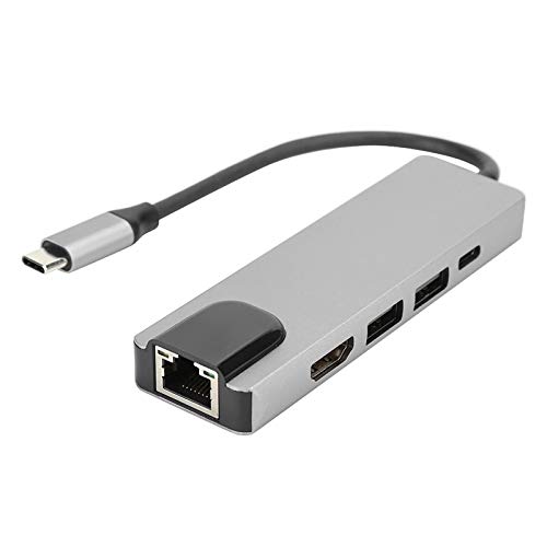 USB-C-Hub, 5-in-1-USB-C-zu-HDMI-Adapter, 4K-Typ-C-zu-100M-Ethernet-RJ45-Erweiterungsport, mit 1 TYP-C-, 1 4K-HDMI-, 2 USB2.0-Ports, RJ45-Schnittstellen, Kompatibel für Laptops, Typ-C-Geräte von Goshyda