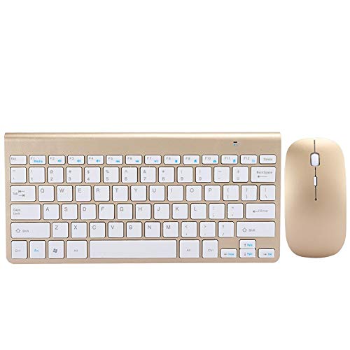Wireless Keyboard Mouse Set, Ultradünne Stummschaltung 2.4G USB Wireless Keyboard + Maus Combo Home Office Business Tragbare Tastatur, für Desktop-PC, Laptop, Notebook(Gold) von Goshyda