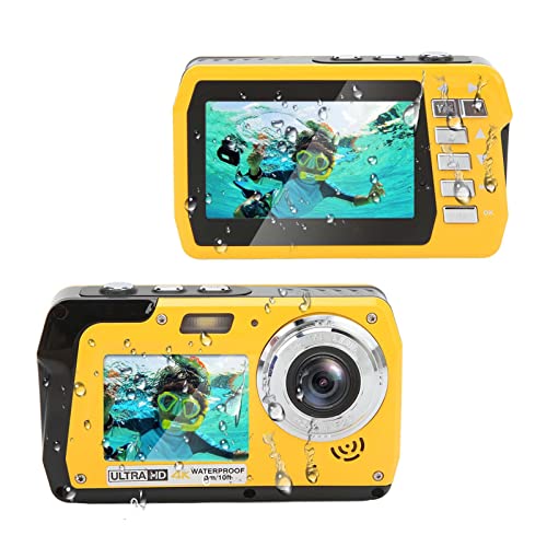 wasserdichte Digitalkamera, 10ft Unterwasserkameras Full HD 4K 56MP Videorecorder Selfie Dual Screens mit 18X Digitalzoom, Taschenlampe, Zum Schnorcheln, Surfen, Schwimmen von Goshyda