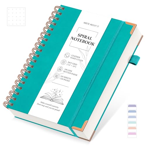 Notizbuch B5 Gepunktetes, Notizblock, Bullet Dot Grid Journal, Spiral Notizbücher 320 Seiten zum Schreiben, 100gsm, Leder Hardcover, für Frauen Männer Arbeit Büro Schule, 19 x 25 cm - Türkis von Gosirm