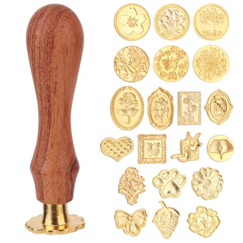 Gosknor Wachssiegel Set, 20 Stk Vintage Wachssiegel aus Zinklegierung mit Holzgriff Stempel in Blumen Pfoten Schmetterlings und Erdbeerform für Briefe Umschläge und Geschenkverpackungen Gosknor Wachssiegel Set, 20 Stk Vintage Wachssiegel aus Zinklegierung mit Holzgriff Stempel in Blumen Pfoten Schmetterlings und Erdbeerform für Briefe Umschläge und Geschenkverpackungen von Gosknor