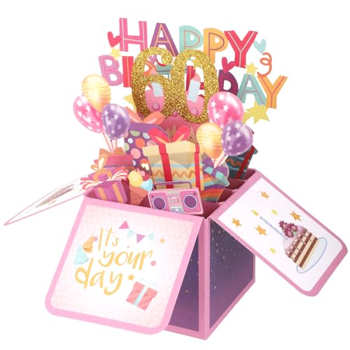 Happy Birthday-Popup-Karte, Mehrfarbige 3D Grußkarte in Einer Box mit Umschlägen & Grußkarten Beste Geburtstagskartengeschenke Kreative Pop-Up-Karten in Einer Box für Freunde der Familie (60.) von Gosknor