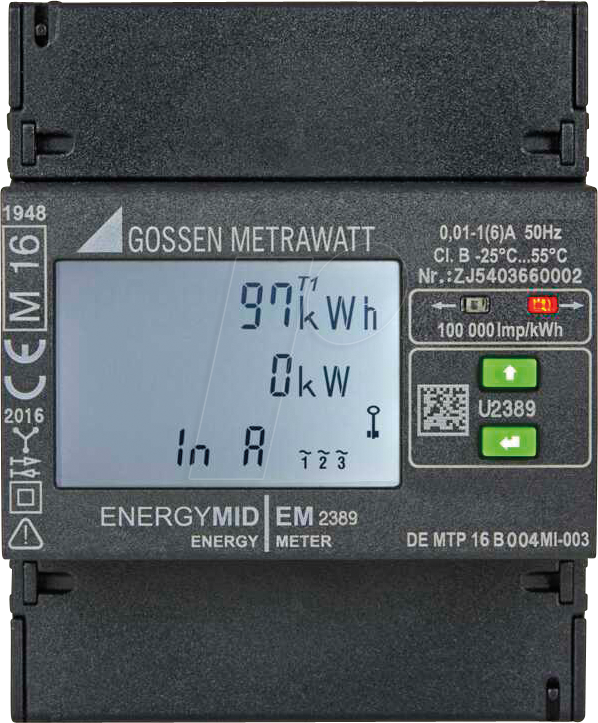 GMCI U2389-V016 - Energiezähler, MID, kWh, 4-L, 1(6)A, LON von Gossen Metrawatt