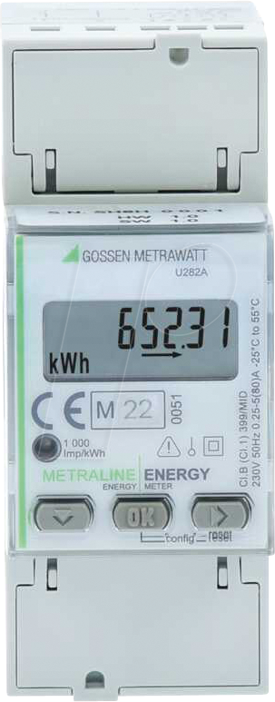 GMCI U282A - Energiezähler, ME, kWh, 2-L, 5(80)A, S0 von Gossen Metrawatt