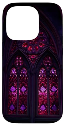 Gothic Buntglasmuster in Lila Hülle für iPhone 14 Pro von Gothic Designs by Dennex