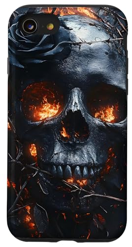 Gothic Totenkopf mit Rosen und Flammen Hülle für iPhone SE (2020) / 7 / 8 von Gothic Designs by Dennex