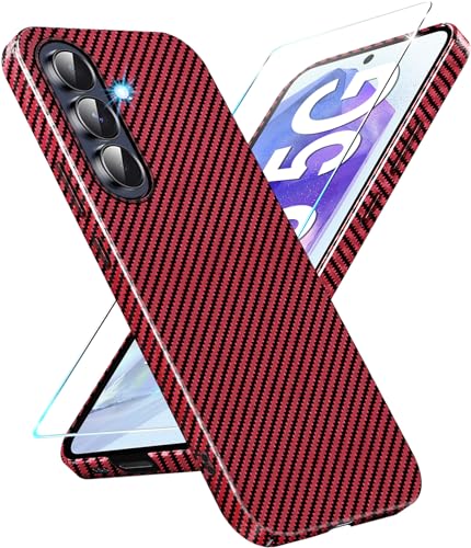 A55 Hülle Carbon mit Schutzfolie Handyhülle für Samsung A55 5G Hart Case Ultra dünn Hybrid PC Schutzhülle für Samsung Galaxy A55 5G Hüllen Stoßfest 360 Grad Slim Cover (Rot) von Gotivi