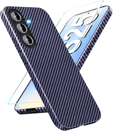 S25 Hülle Carbon mit Schutzfolie Handyhülle für Samsung S25 5G Hart Case Ultra dünn Hybrid PC Schutzhülle für Samsung Galaxy S25 5G Hüllen Stoßfest 360 Grad Slim Cover (Blau) von Gotivi