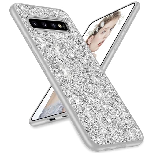 Schutzhülle für Samsung S10, Glitzer, Galaxy S10, dünn, glitzernd, TPU, Stoßschutz, stoßfest, für Damen und Mädchen, weiche Hülle, 4G / 15,5 cm (6,1 Zoll), Silberfarben von Gotivi