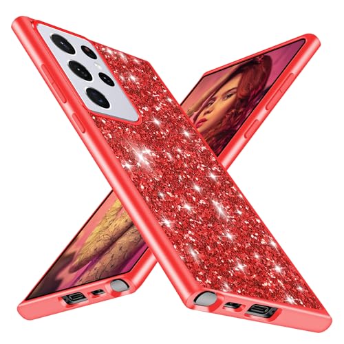 Schutzhülle für Samsung S21 Ultra, Glitzer, S21, ultradünn, glitzernd, TPU, Stoßschutz, stoßfest, für Samsung Galaxy S21 Ultra, weiche Hülle, 5G, 17,3 cm (6,8 Zoll), Rot von Gotivi
