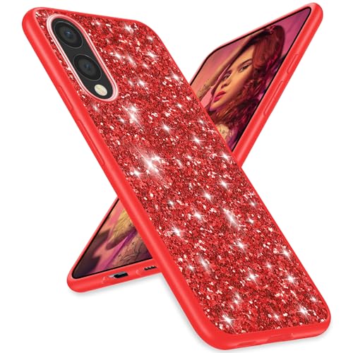 Schutzhülle für Samsung S25 Edge 5G, Glitzer, schmal, glitzernd, TPU, Stoßschutz, stoßfest, für Damen und Mädchen, weiche Hülle, 5G / 6,7 Zoll (16,9 cm), Rot von Gotivi