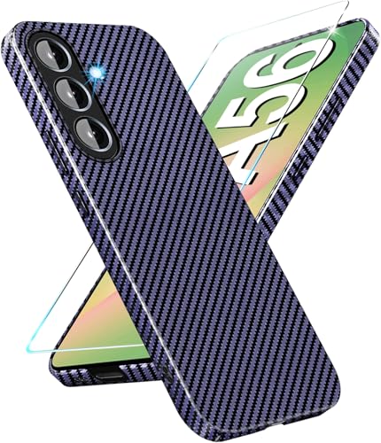 für Samsung A56 5G Hülle Carbon mit Schutzfolie Handyhülle Galaxy A56 Hart Case Ultra dünn Hybrid PC Schutzhülle für Samsung Galaxy A56 5G Hüllen Stoßfest 360 Grad Slim Cover (Blau) von Gotivi