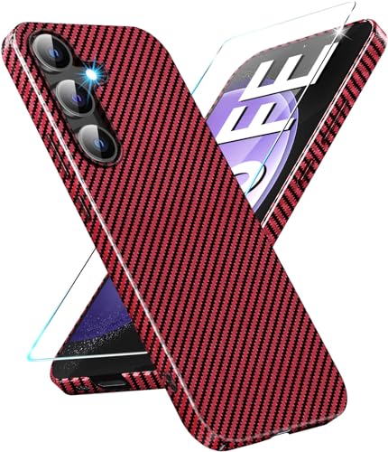 für Samsung Galaxy S23 FE Hülle Carbon mit S23 FE Schutzfolie Handyhülle für Samsung S23 FE Hart Case Ultra dünn Hybrid PC Schutzhülle S23 FE 5G Hüllen Stoßfest 360 Grad Slim Cover (Rot) von Gotivi