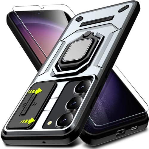 für Samsung Galaxy S23 Hülle mit Schutzfolie, mit Kameraschutz Handyhülle für Samsung S23 Schutzhülle Silikon Bumper Stoßfest S23 Case 360° Drehbarer Metall Ring Ständer Magnetisch Cover 5G/6.1" von Gotivi