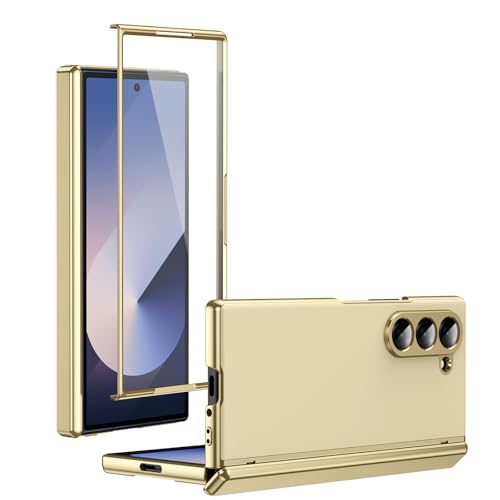 für Samsung Galaxy Z Fold 5 Hülle mit Displayschutz, Scharnierschutz Handyhülle für Samsung Z Fold 5 5G Schutzhülle Hart PC Case Cover 360 Grad Stoßfest Slim Fit All Inclusive Design Hüllen (Gold) von Gotivi