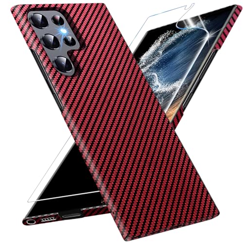 für Samsung S22 Ultra Hülle Carbon [mit S22 Ultra Schutzfolie] Ultra dünn Hybrid PC Handyhülle S22 Ultra Slim Case für Samsung Galaxy S22 Ultra 5G Schutzhülle Cover Stoßfest 360 Grad Hüllen (Rot) von Gotivi
