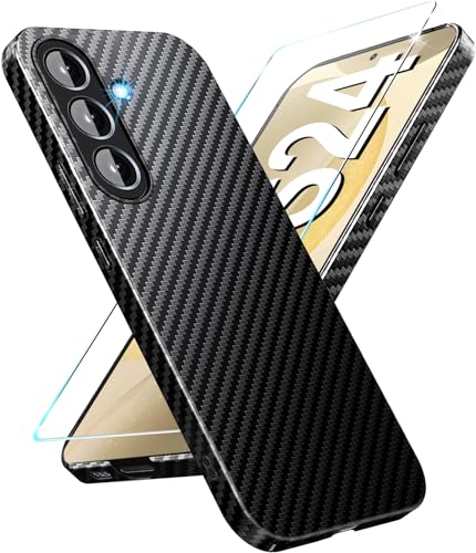 für Samsung S24 Hülle Carbon [mit S24 Schutzfolie] Ultra dünn Hybrid PC Handyhülle S24 Slim Case für Samsung Galaxy S24 5G Schutzhülle Cover Stoßfest 360 Grad Hüllen (Schwarz) von Gotivi