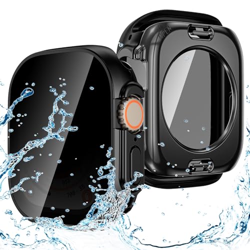 Goton 2 in 1 Privacy Waterproof Apple Watch Case for Series 8 & Series 7 Screen Protector 41mm, Front Anti Spy Tempered Glass Face Cover + Back Bumper for iWatch Accessories 41mm Black von Goton