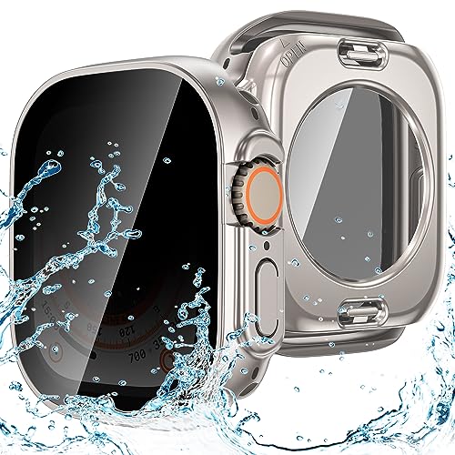 Goton 2 in 1 Privatsphäre wasserdichte Hülle für Apple Watch Ultra/Ultra 2 Displayschutzfolie 49 mm, Front Anti-Spionage gehärtetes Glas Gesichtsabdeckung + Rückseite Stoßstange für iWatch Zubehör 49 von Goton