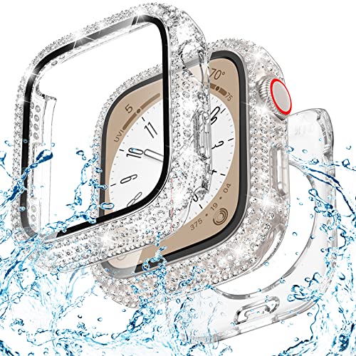 Goton 2-in-1 wasserdichte Bling Hülle kompatibel mit Apple Watch Displayschutzfolie 40 mm 41 mm 42 mm 44 mm 45 mm 46 mm Ultra 49 mm Serie 10 9 8 7 6 5 4 SE 2, Glitzer-Strass-Gesichtsabdeckung für von Goton