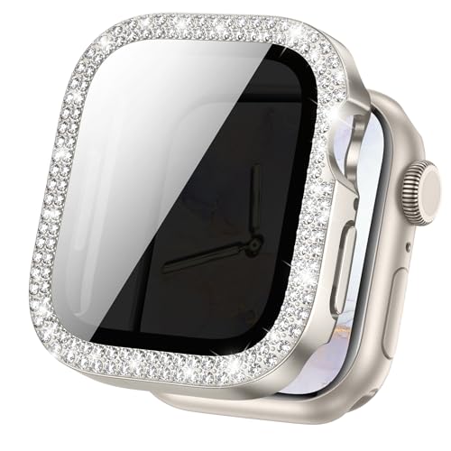 Goton Bling Privacy Displayschutzfolie für Apple Watch Hülle 40mm Serie 6 5 4 SE 2nd für Frauen, Glitzer Diamant Strass Gesichtsabdeckung für iWatch Zubehör 40mm Starlight von Goton