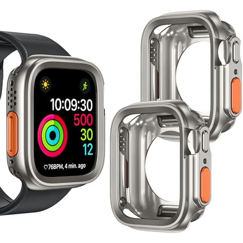 Goton Stoßstangen-Schutzhülle für Apple-Watch-Serie SE2, SE, 6, 5, 4, 44 mm, ultradünn, weich, TPU, stoßfest, Stoßschutz, für iWatch-Zubehör (ohne Displayschutzfolie), 44 mm, Ultra-Look, Titan, 2 von Goton