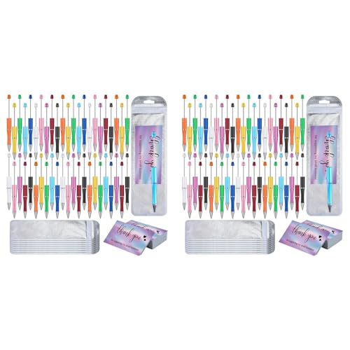 Goufride 100-Teiliges Perlenstift-Set, Farbige Kugelschreiber mit Perlen Aus Kunststoff, GroßE Folien-Dankeskarten für das BüRo, die Schule von Goufride