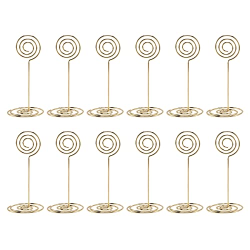 Goufride 12 Paket Tischnummer Kartenhalter Fotohalter Staender Platz Papier Menue Clips, Kreisform (golden) von Goufride