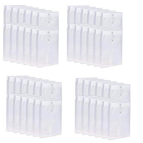 Goufride 48Er Pack Durchsichtige KunststoffumschläGe Poly-UmschläGe Erweiterbare Dateien Dokumentenmappen mit Knopf und Kordelverschluss A4 von Goufride