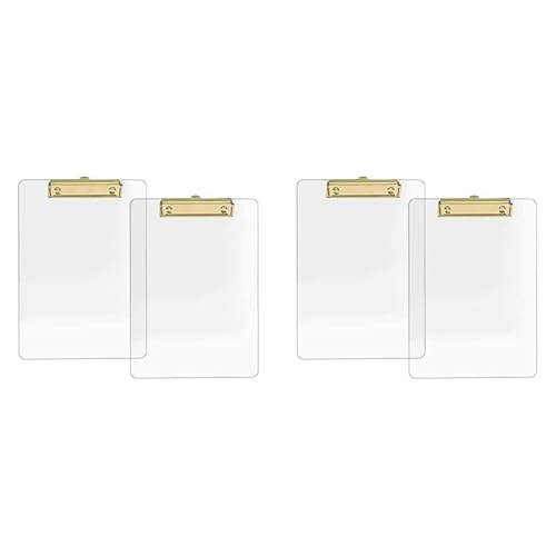 Goufride 4Er-Pack Transparentes Acryl-Klemmbrett mit Goldenem Clip, 8,8 X 12,2 A4-Letter-Format, Schul- und Heimbedarf, BüRobedarf von Goufride