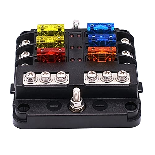 Goufride Wasserdichter 6-Wege Sicherung Block, mit LED Anzeige 12 Strom Kreise mit Negativem Marine Sicherung Kasten für DC 12/24V Auto Boot RV Lastwagen von Goufride