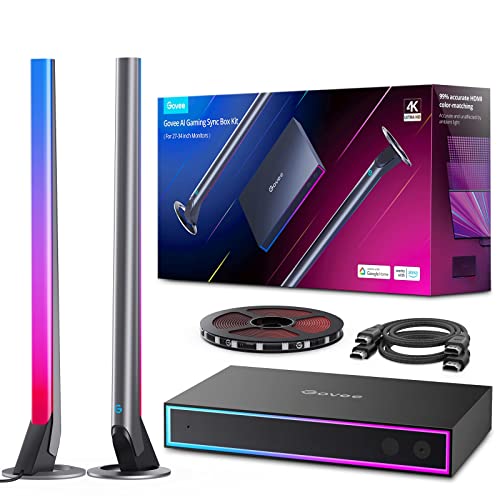 Govee AI Gaming Box Kit, mit Lightbar und RGBIC Monitor Hintergrundbeleuchtung für 27-34 Zoll, HDMI 4K Funktioniert mit Alexa, Google Assistant, CEC, Game Sync 3 Eingänge 1 Ausgang von Govee