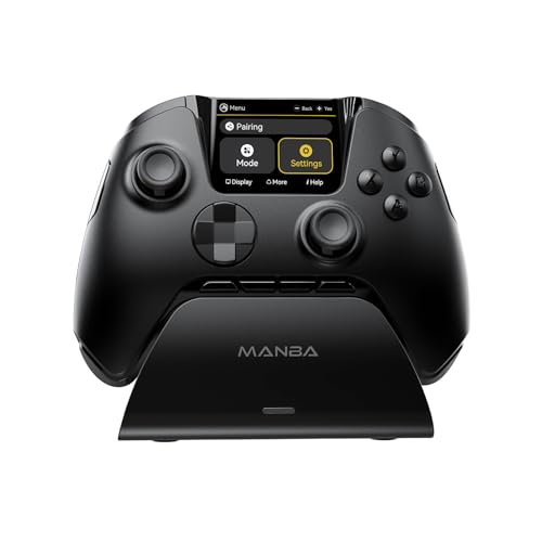 ManbaOne Multi-Platform Gaming Controller for PC, Switch, iOS, Android with 2-Inch Screen, Hall Effect Joysticks/Triggers, Mapping Function, Colorful LED, 1800mAh Battery, Charging Dock (Black) von Gozxaiv