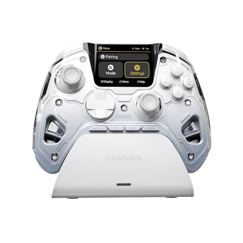 ManbaOne Multi-Platform Gaming Controller for PC, Switch, iOS, Android with 2-Inch Screen, Hall Effect Joysticks/Triggers, Mapping Function, Colorful LED, 1800mAh Battery, Charging Dock (White) von Gozxaiv